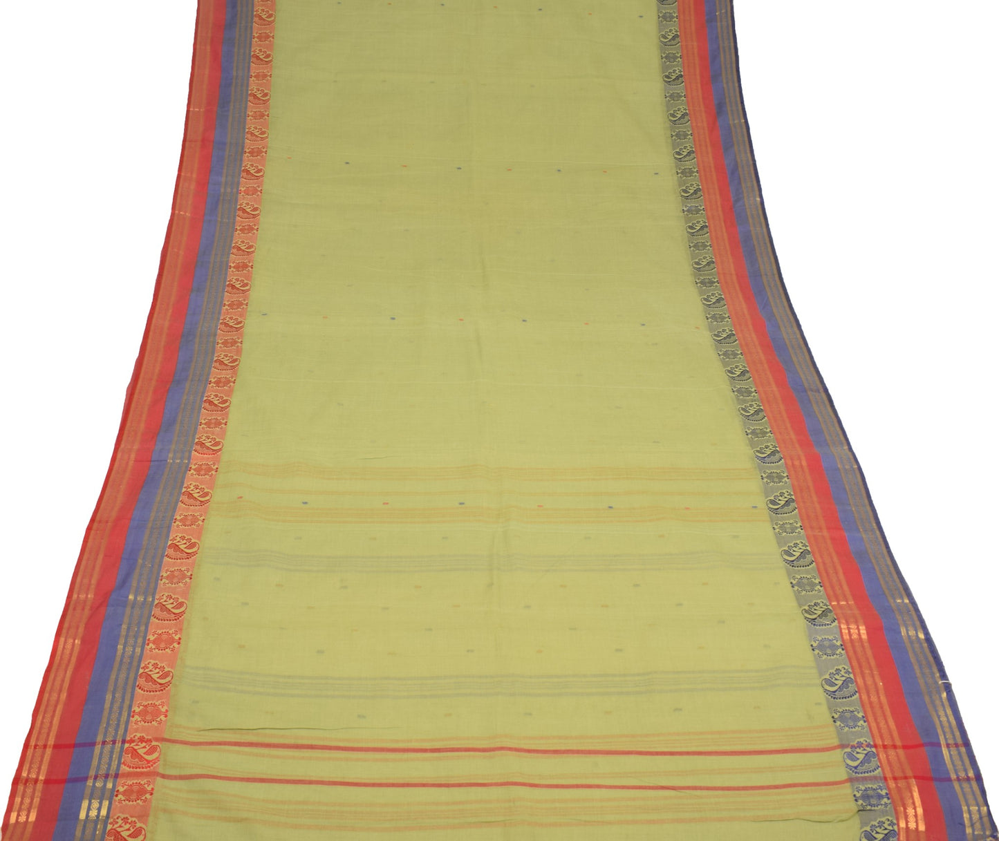 Sushila Vintage Bengal Tant Woven Saree Pure Cotton Green Handloom Sari Fabric