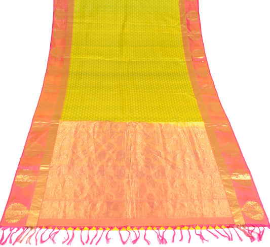 Sushila Vintage Yellow Pink Kanchipuram Saree HEAVY Pure Silk Zari Woven 5YDSari