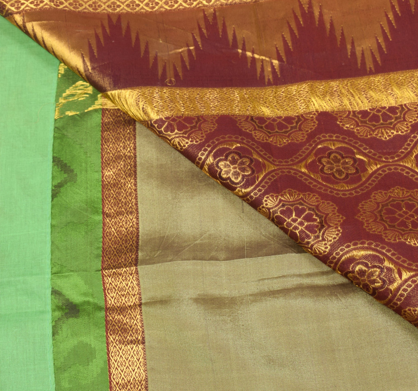 Sushila Vintage Kanchipuram Temple Border Saree Pure Silk Zari Woven HEAVY Sari