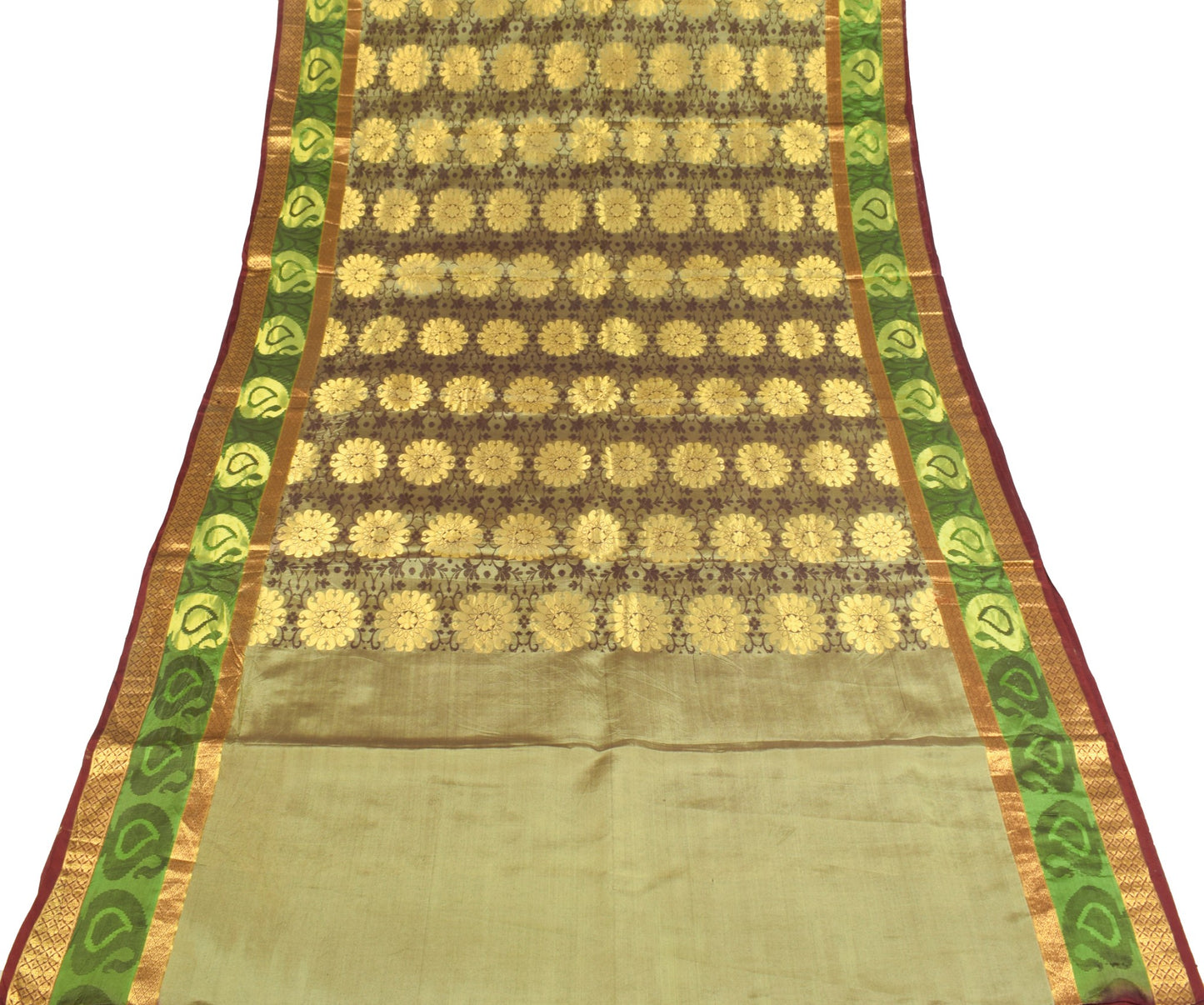Sushila Vintage Kanchipuram Temple Border Saree Pure Silk Zari Woven HEAVY Sari