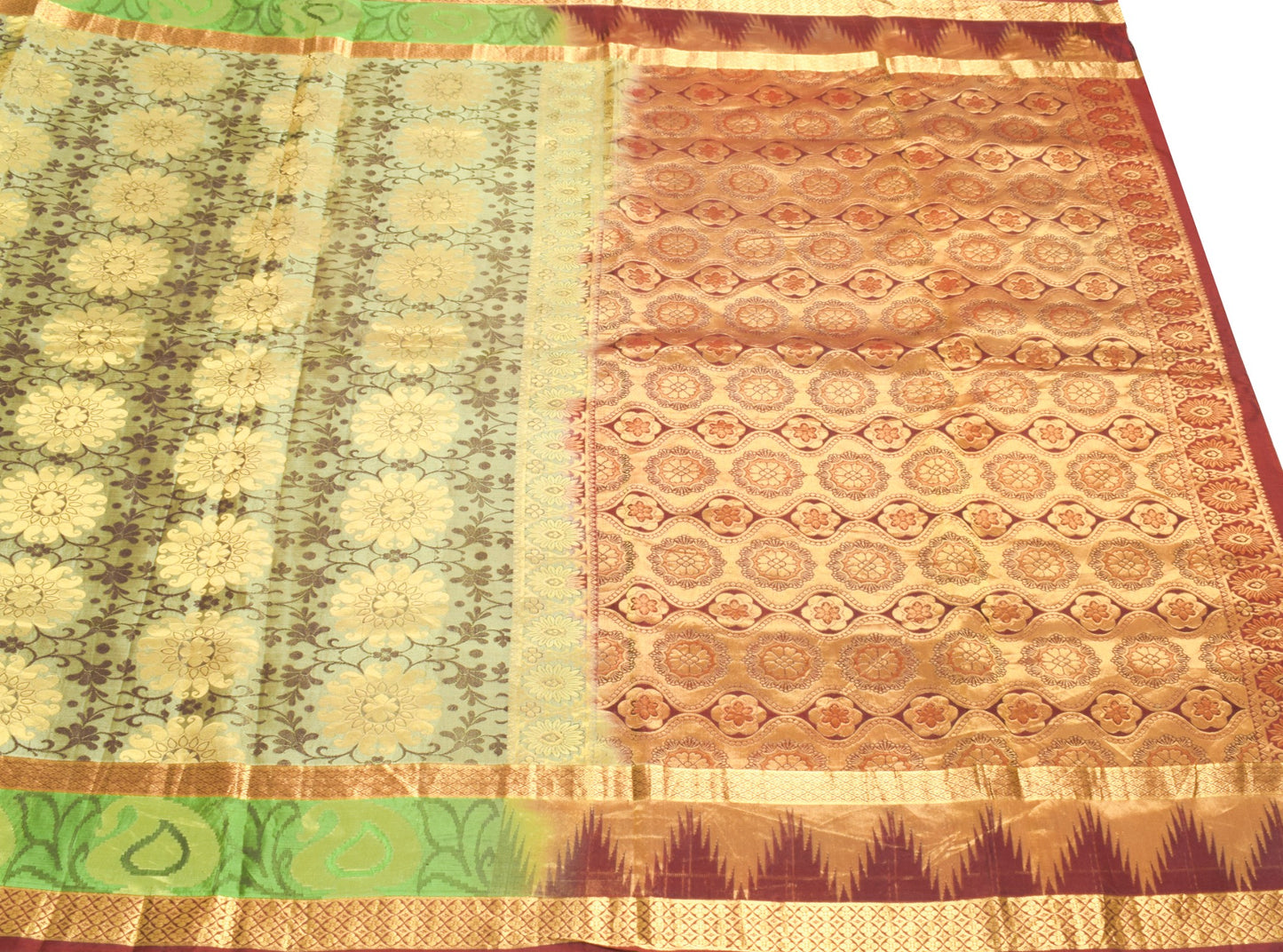 Sushila Vintage Kanchipuram Temple Border Saree Pure Silk Zari Woven HEAVY Sari