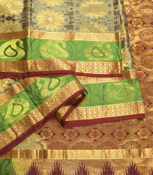 Sushila Vintage Kanchipuram Temple Border Saree Pure Silk Zari Woven HEAVY Sari