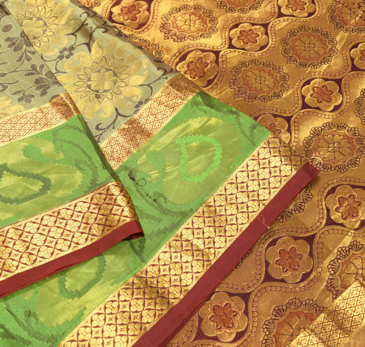 Sushila Vintage Kanchipuram Temple Border Saree Pure Silk Zari Woven HEAVY Sari