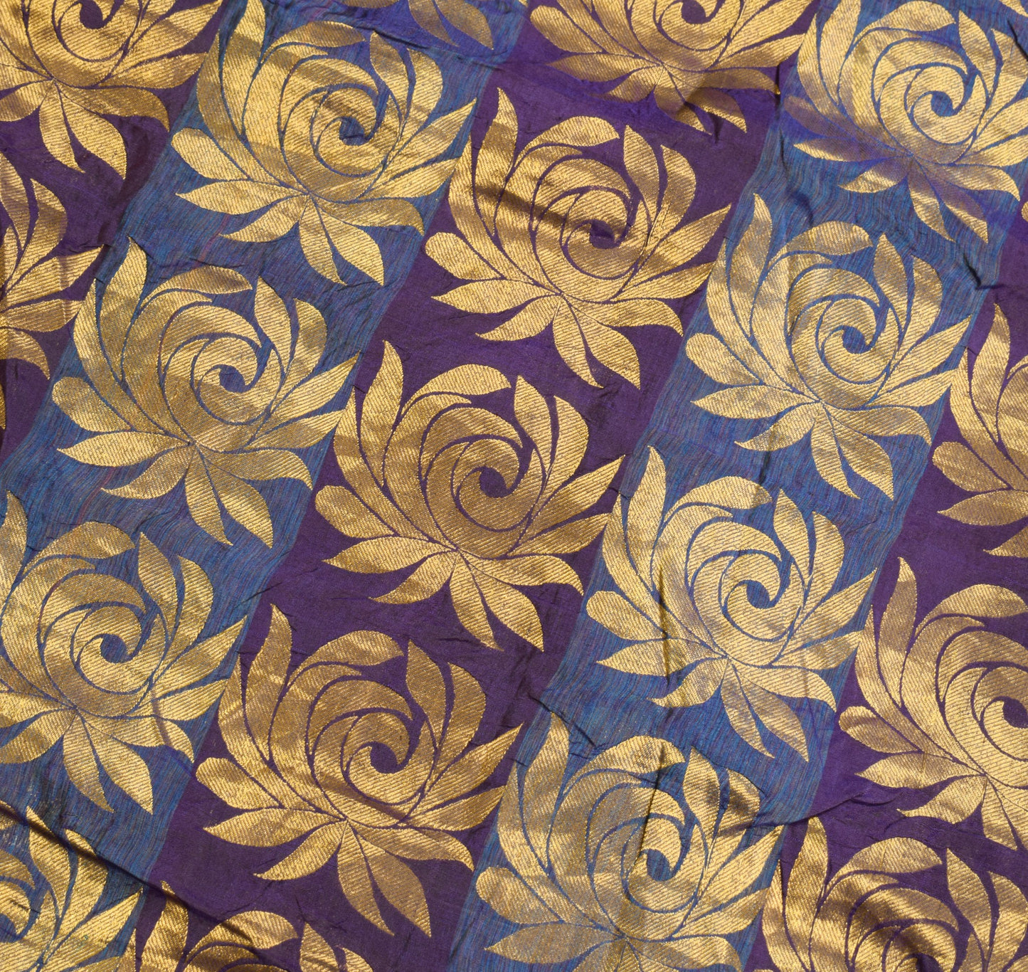 Sushila Vintage Pure Silk Sari Dark Purple Gold Floral Brocade Kanjivaram Saree