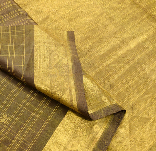Sushila Vintage Black Zari Woven Kanjivaram Saree HEAVY Pure Tissue Silk Sari