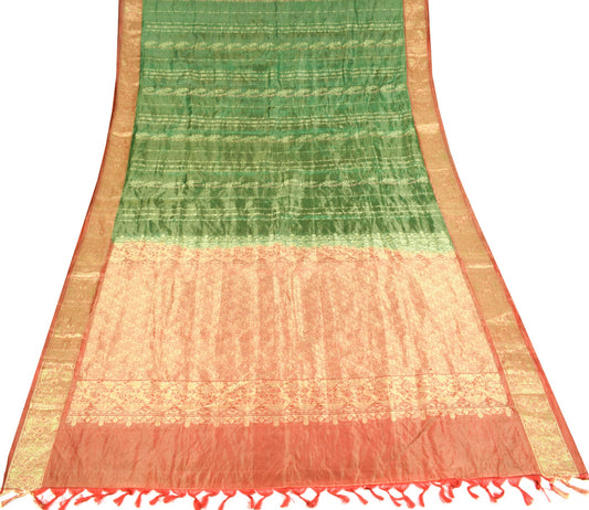 Sushila Vintage Orange Green Dual Tone Brocade Pure Kanjivaram Tissue Silk Saree