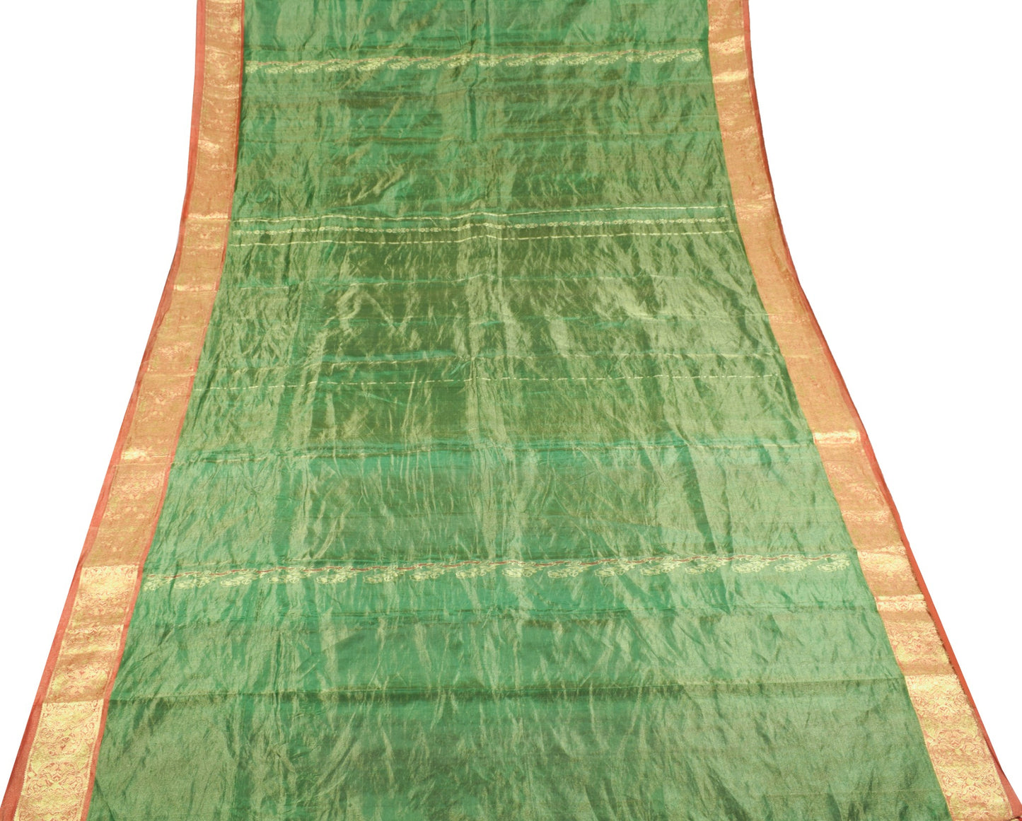 Sushila Vintage Orange Green Dual Tone Brocade Pure Kanjivaram Tissue Silk Saree