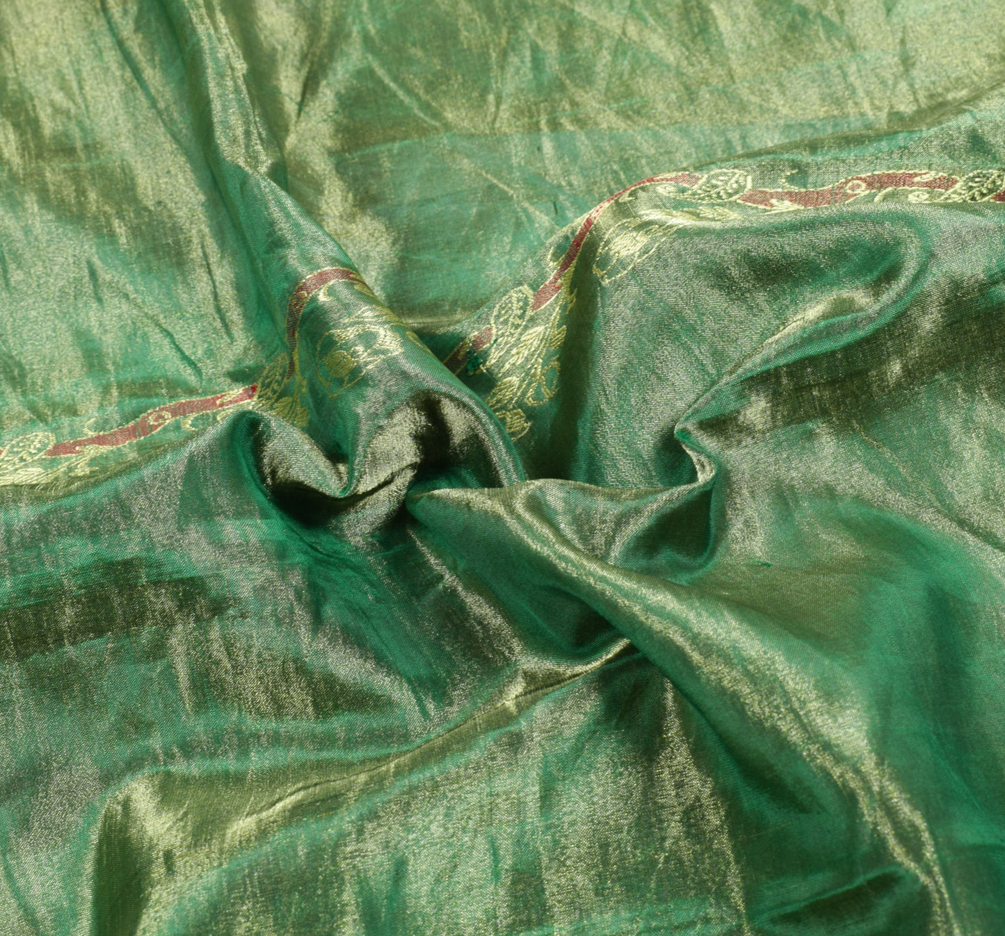 Sushila Vintage Orange Green Dual Tone Brocade Pure Kanjivaram Tissue Silk Saree