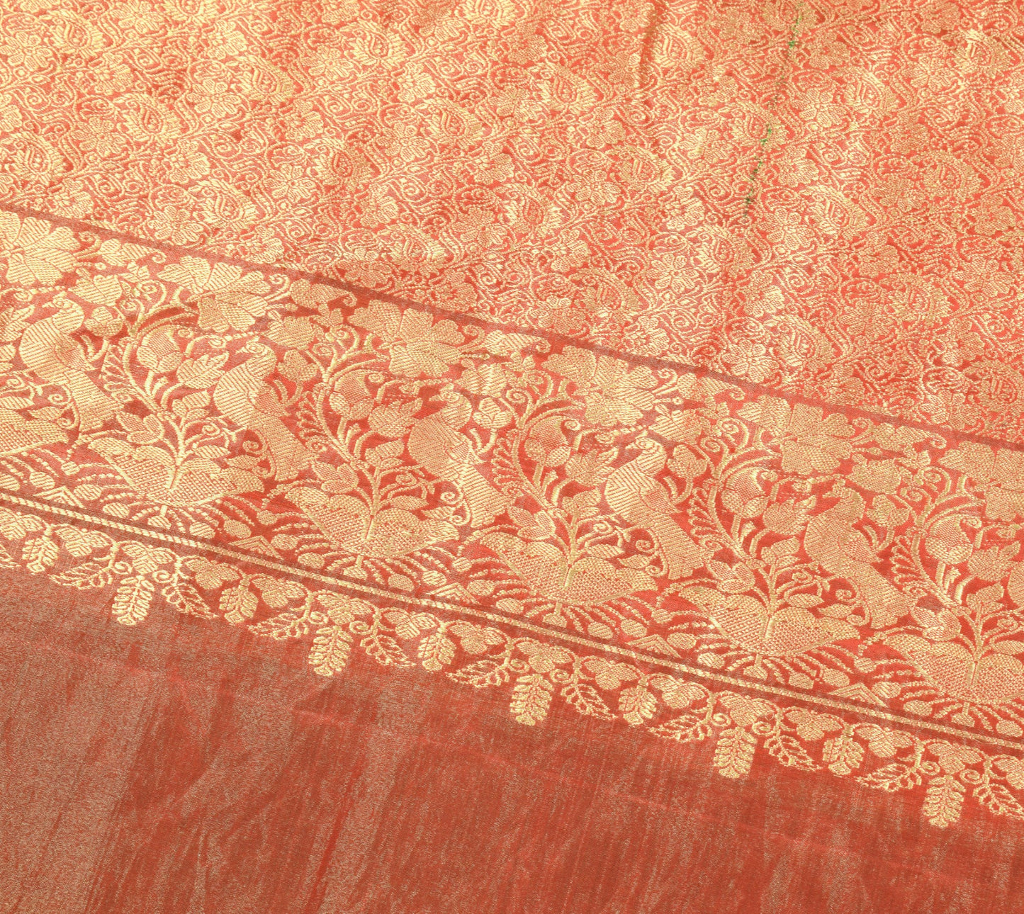 Sushila Vintage Orange Green Dual Tone Brocade Pure Kanjivaram Tissue Silk Saree
