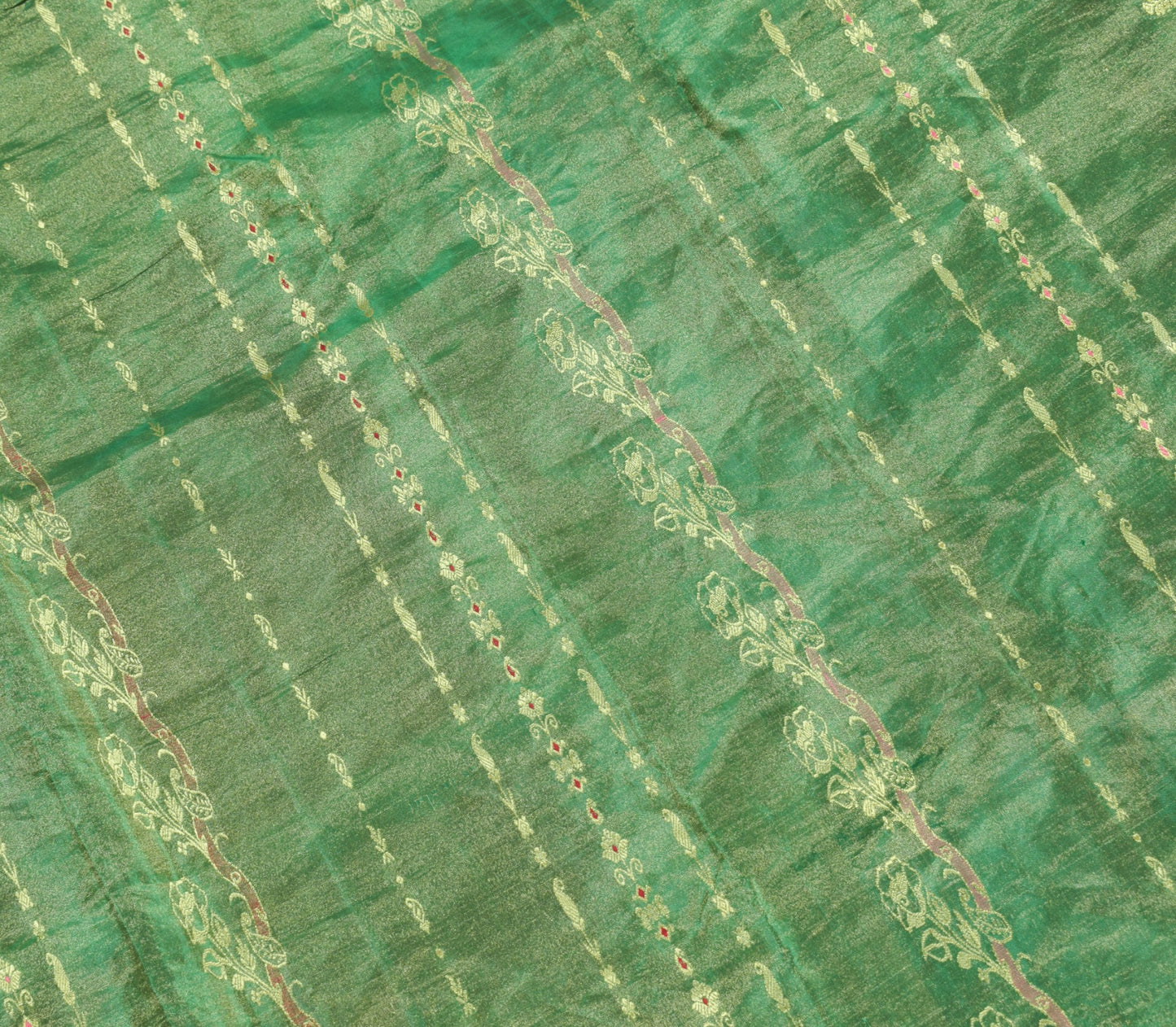 Sushila Vintage Orange Green Dual Tone Brocade Pure Kanjivaram Tissue Silk Saree