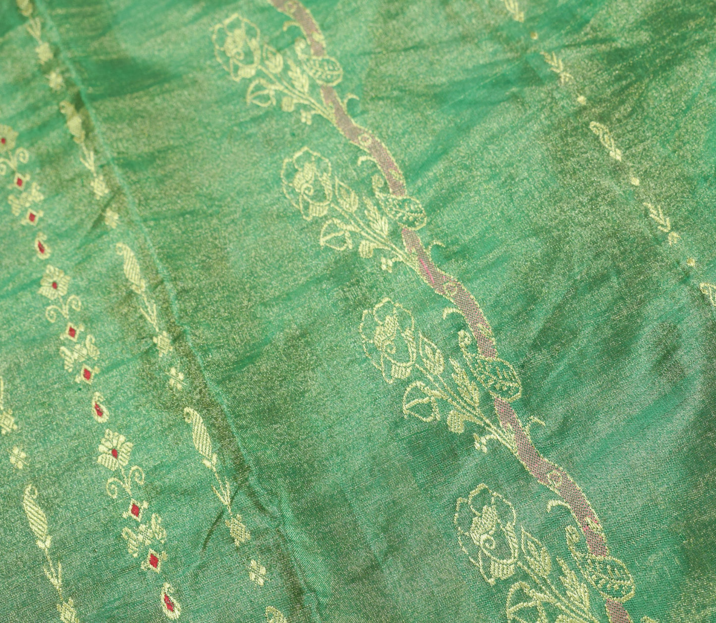 Sushila Vintage Orange Green Dual Tone Brocade Pure Kanjivaram Tissue Silk Saree