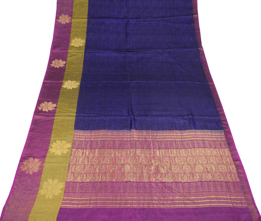 Sushila Vintage Kanchipuram Handloom Saree Pure Silk Purple Woven  Sari Fabric