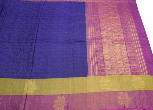 Sushila Vintage Kanchipuram Handloom Saree Pure Silk Purple Woven  Sari Fabric
