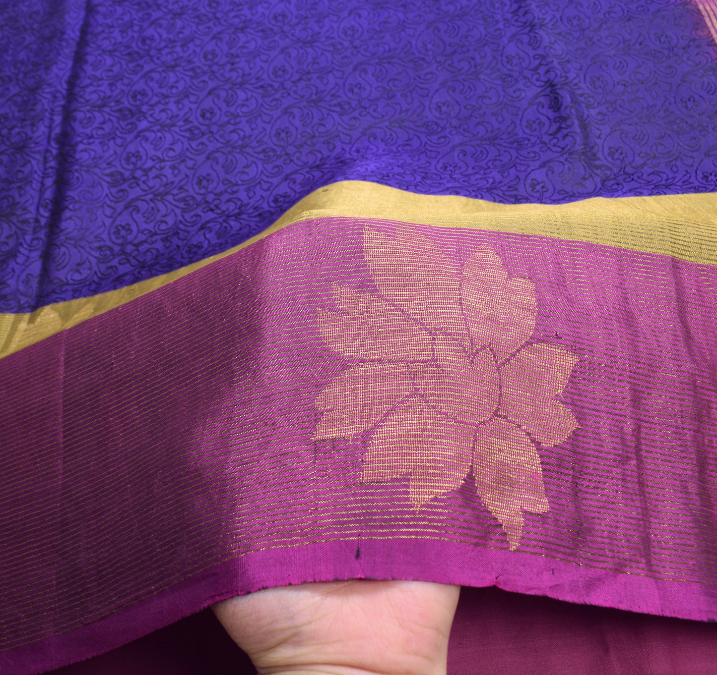 Sushila Vintage Kanchipuram Handloom Saree Pure Silk Purple Woven  Sari Fabric