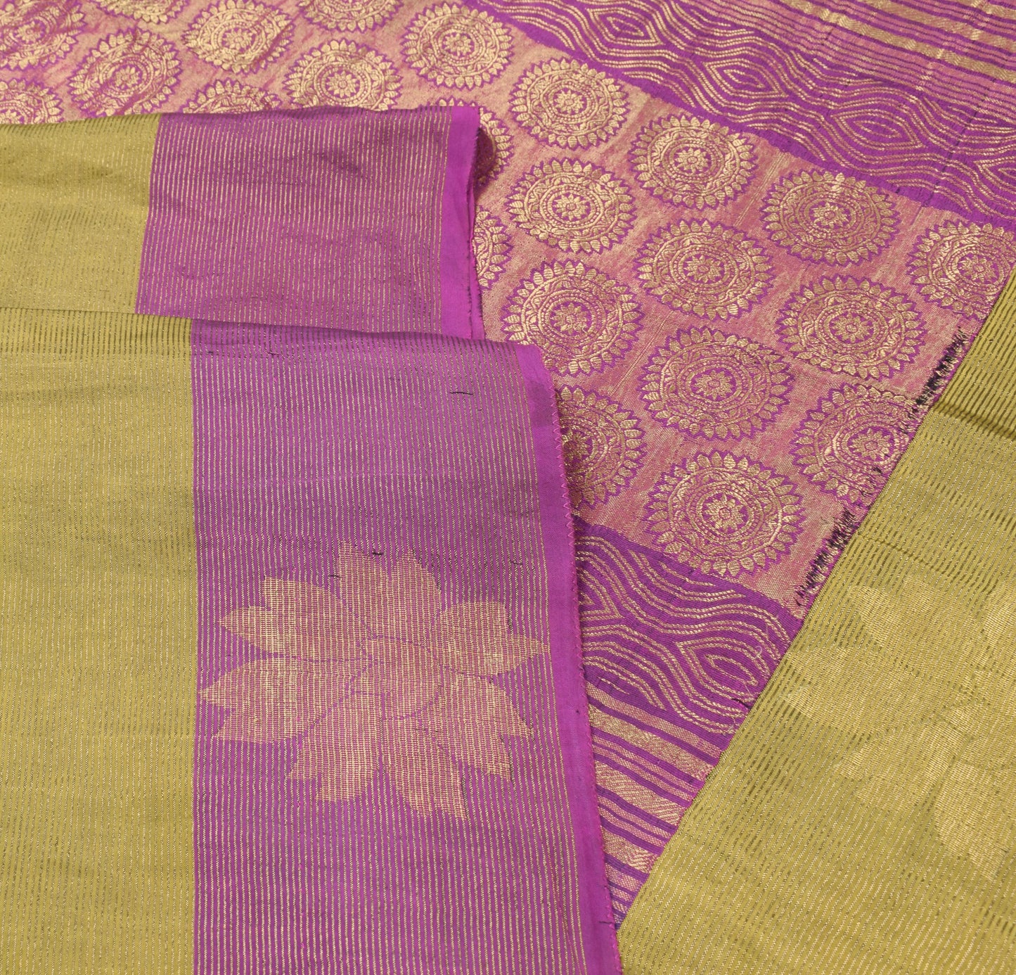 Sushila Vintage Kanchipuram Handloom Saree Pure Silk Purple Woven  Sari Fabric