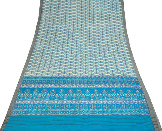 Sushila Vintage Pure Woolen Saree Cream Floral Printed & Woven 6yard Sari Fabric