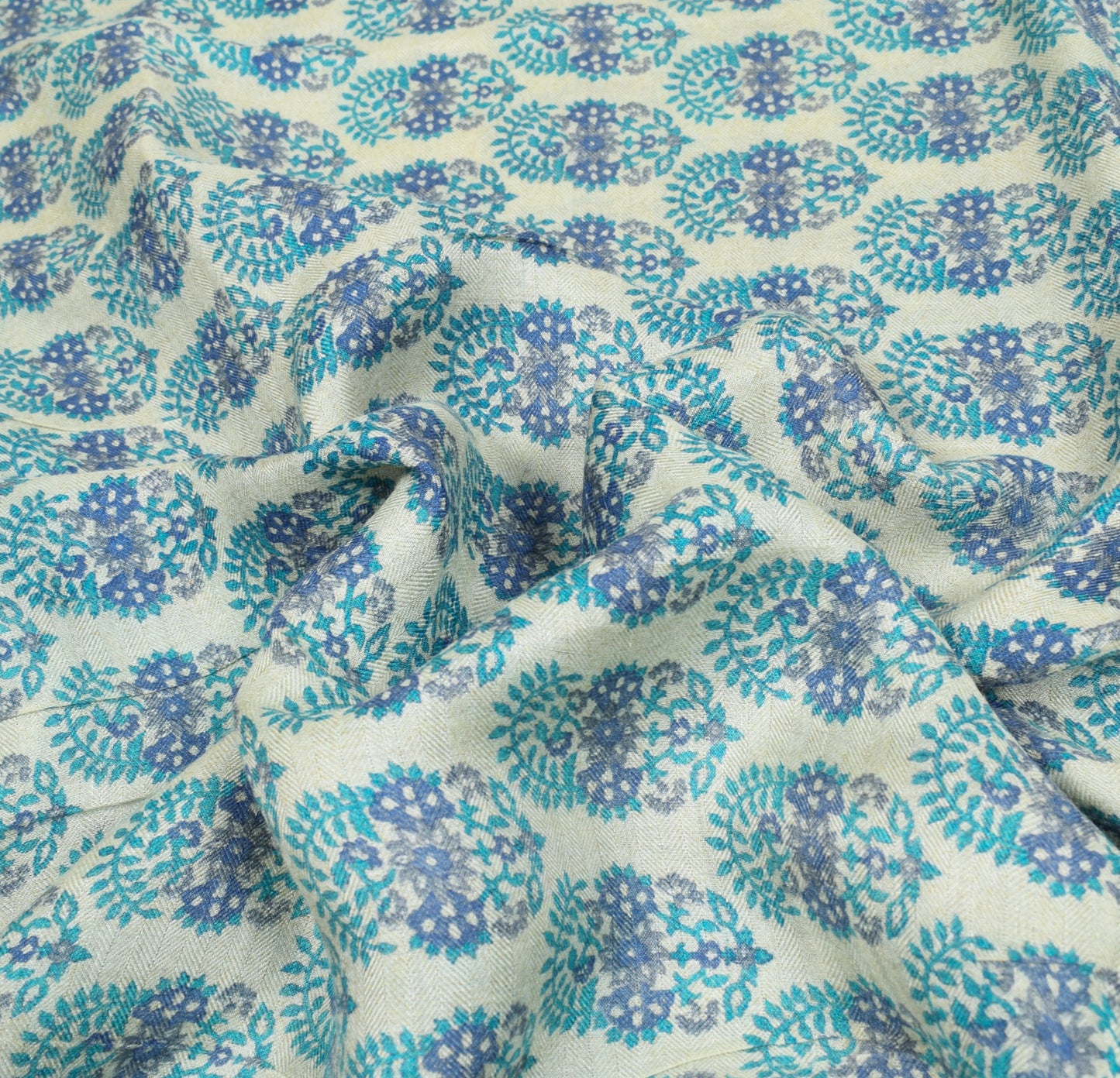 Sushila Vintage Pure Woolen Saree Cream Floral Printed & Woven 6yard Sari Fabric