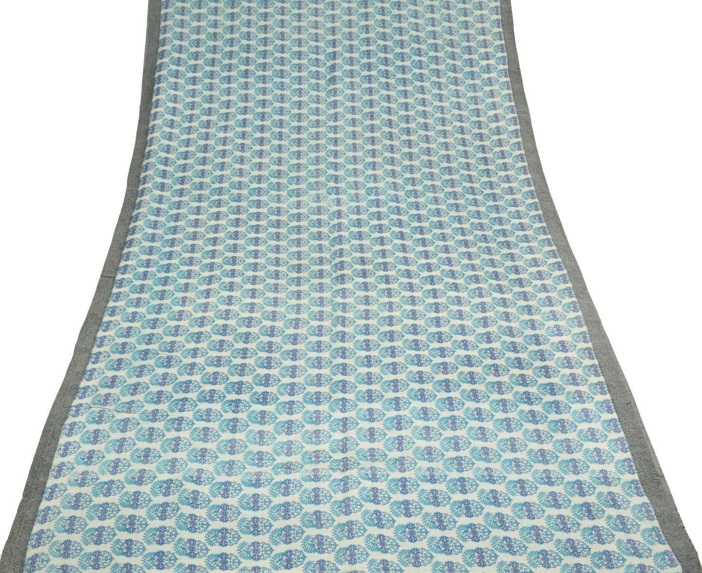 Sushila Vintage Pure Woolen Saree Cream Floral Printed & Woven 6yard Sari Fabric