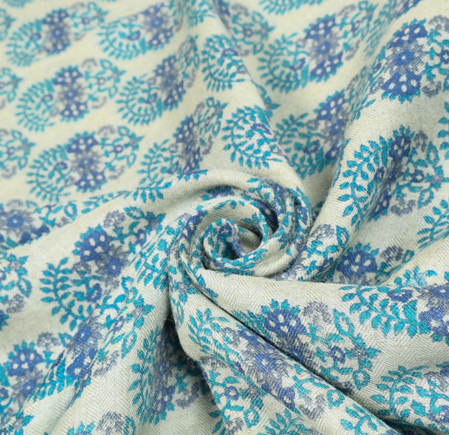Sushila Vintage Pure Woolen Saree Cream Floral Printed & Woven 6yard Sari Fabric