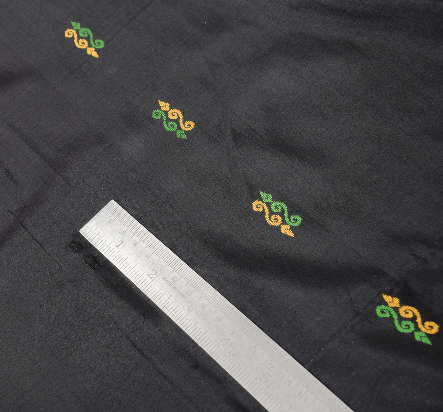 Sushila Vintage Black Orange Pure Silk Saree Hand Woven Floral Soft Sari Fabric