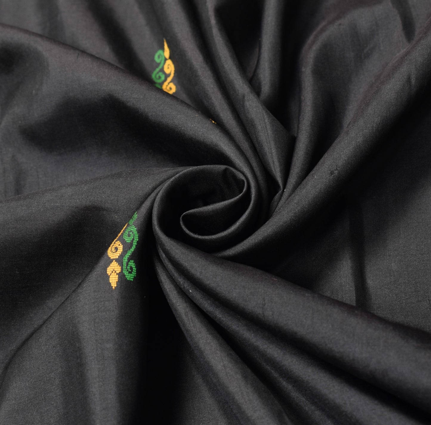 Sushila Vintage Black Orange Pure Silk Saree Hand Woven Floral Soft Sari Fabric