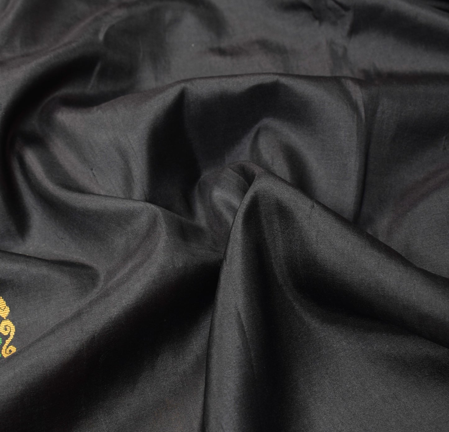Sushila Vintage Black Orange Pure Silk Saree Hand Woven Floral Soft Sari Fabric