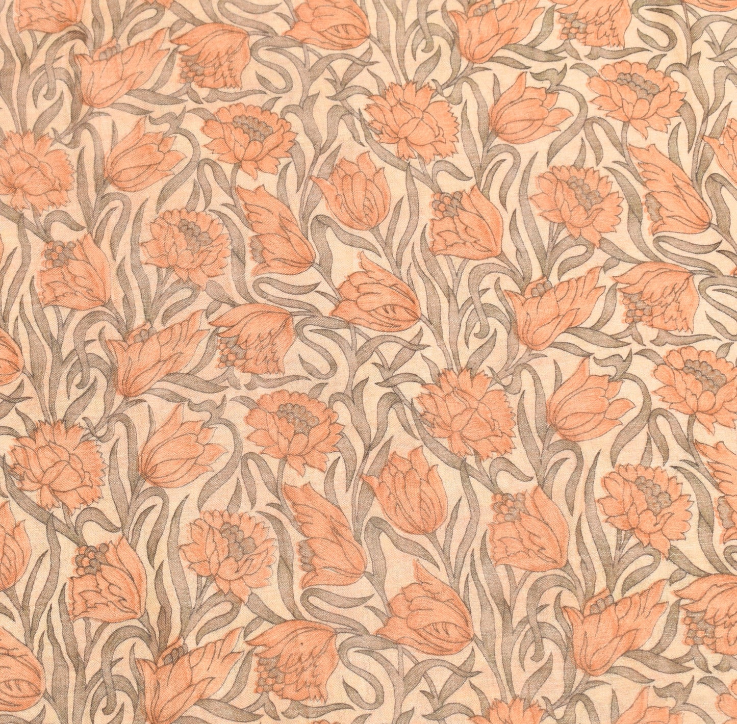 Sushila Vintage Cream Floral Saree Printed & Woven Pure Woolen 5 YD Sari Fabric
