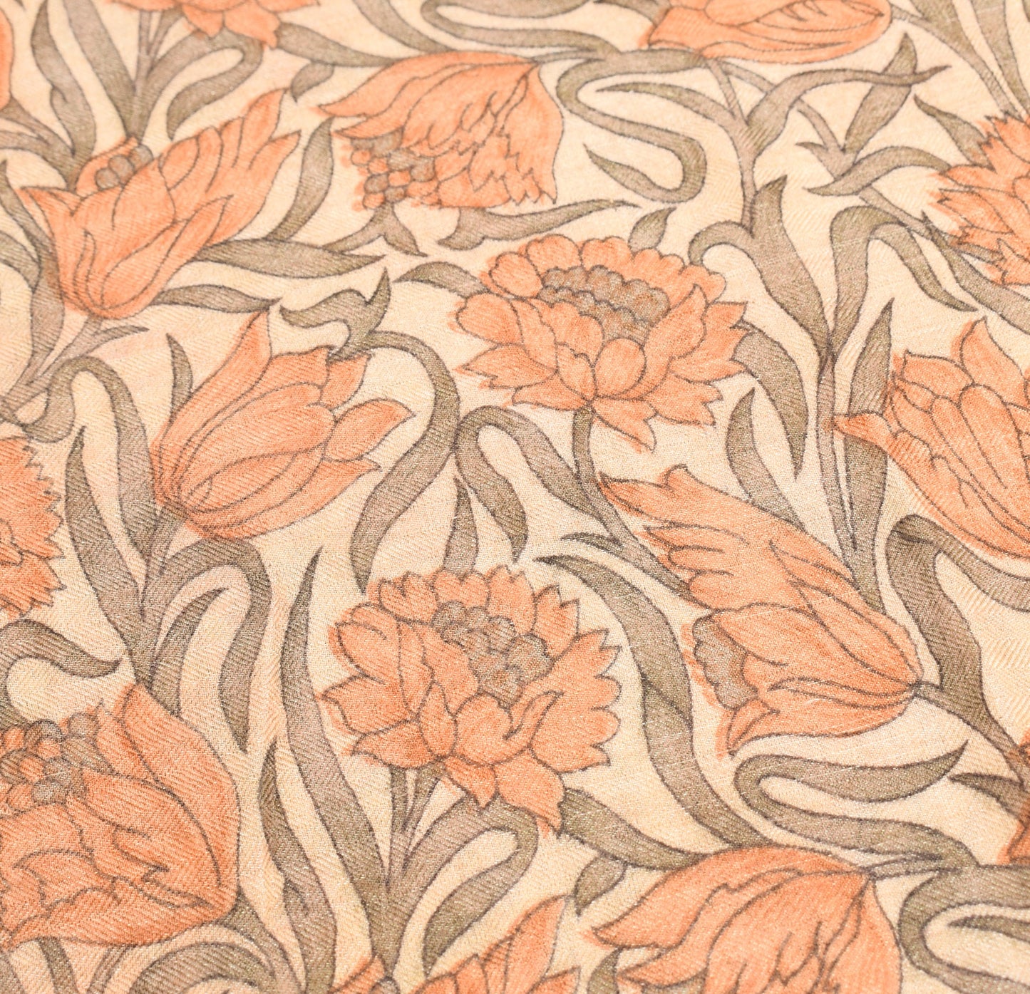 Sushila Vintage Cream Floral Saree Printed & Woven Pure Woolen 5 YD Sari Fabric