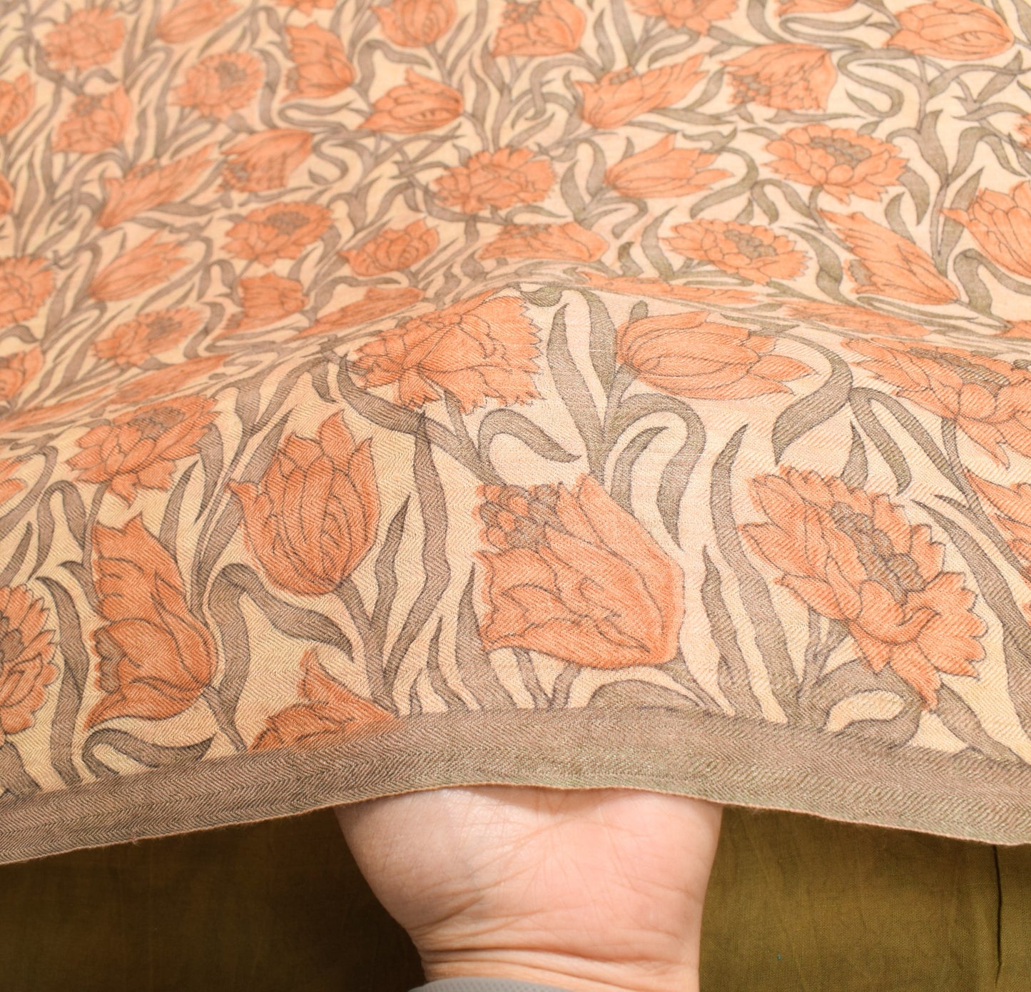 Sushila Vintage Cream Floral Saree Printed & Woven Pure Woolen 5 YD Sari Fabric