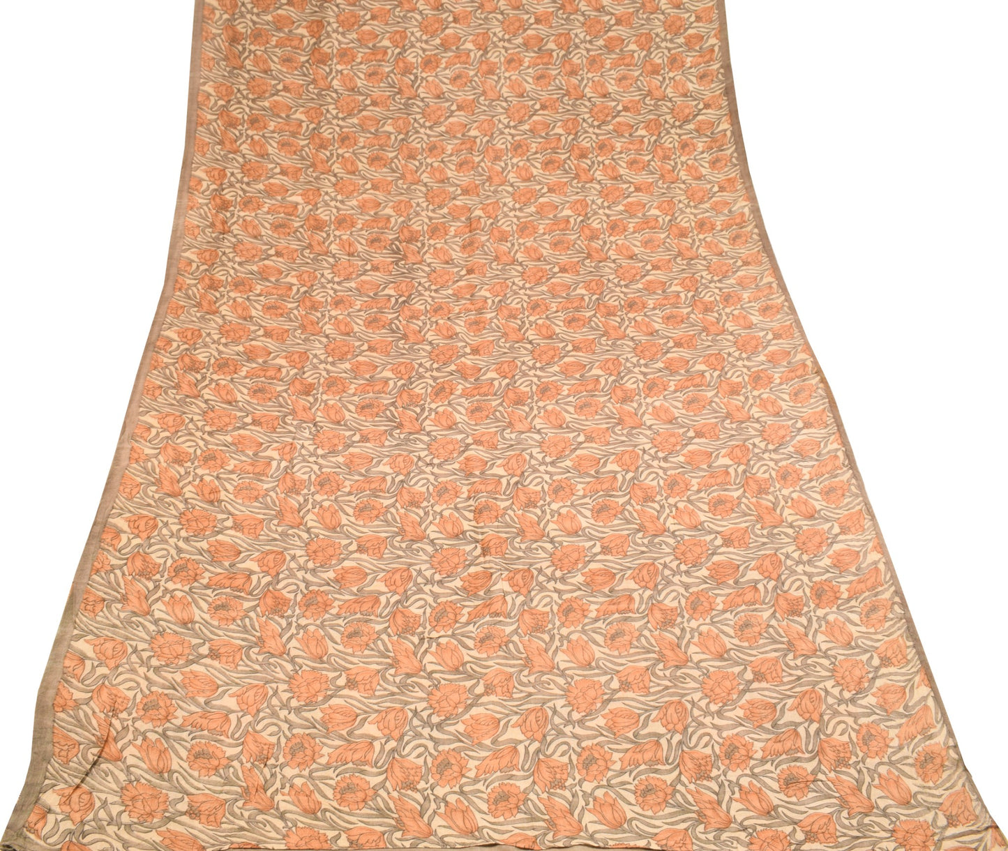 Sushila Vintage Cream Floral Saree Printed & Woven Pure Woolen 5 YD Sari Fabric