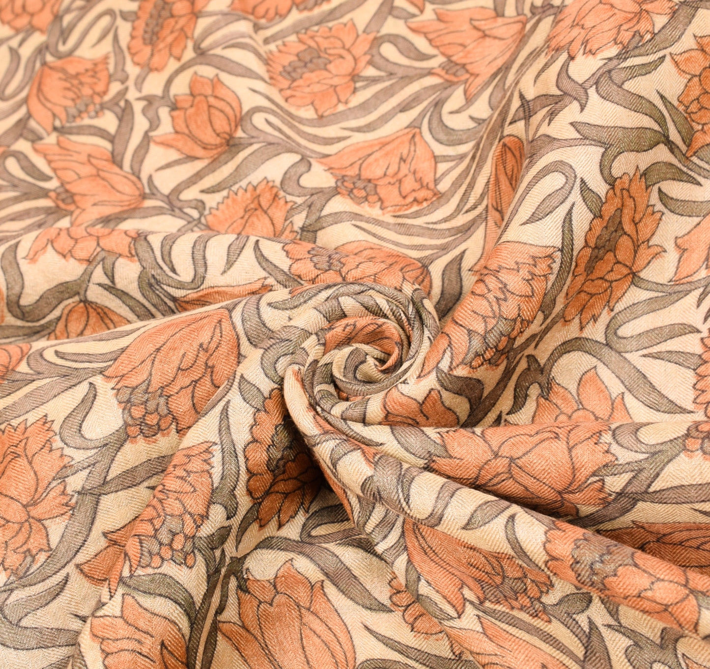 Sushila Vintage Cream Floral Saree Printed & Woven Pure Woolen 5 YD Sari Fabric