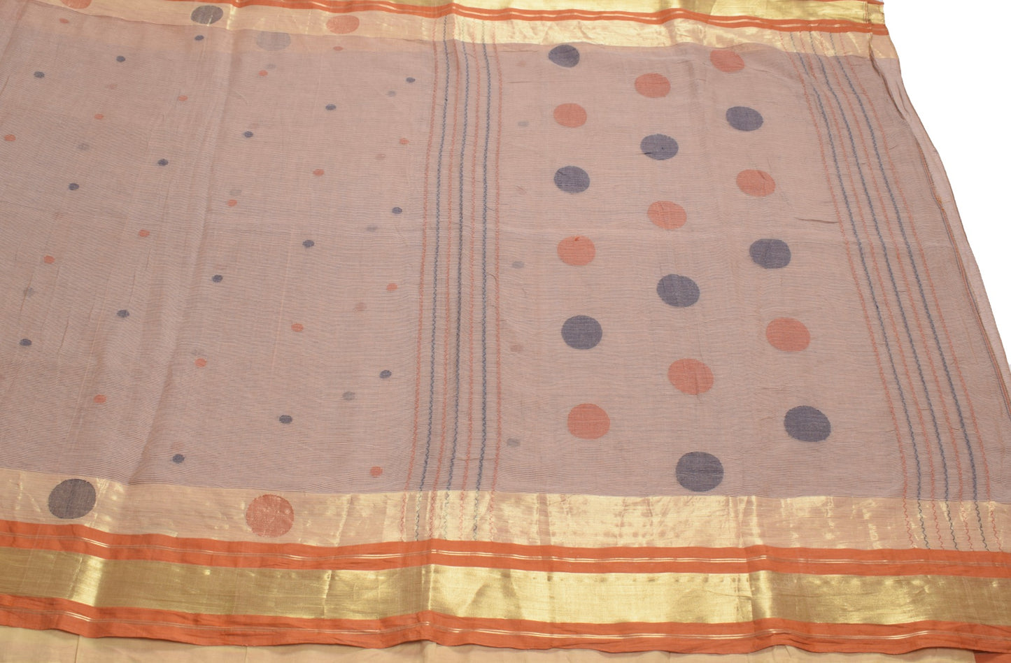 Sushila Vintage Brown Tant Woven Saree Zari Border Pure Cotton Brown Sari Fabric