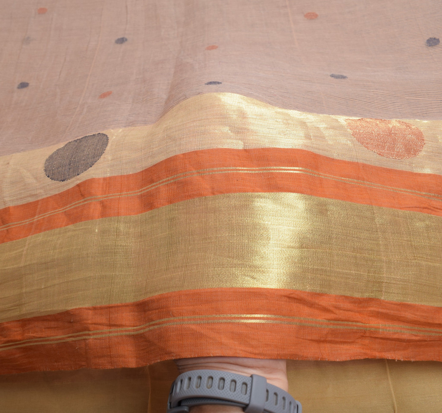 Sushila Vintage Brown Tant Woven Saree Zari Border Pure Cotton Brown Sari Fabric