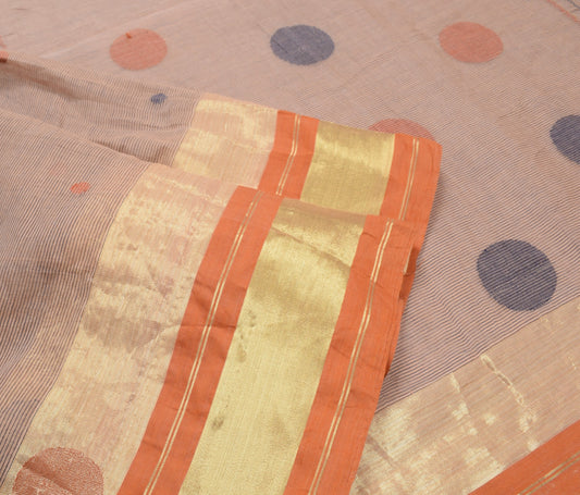 Sushila Vintage Brown Tant Woven Saree Zari Border Pure Cotton Brown Sari Fabric
