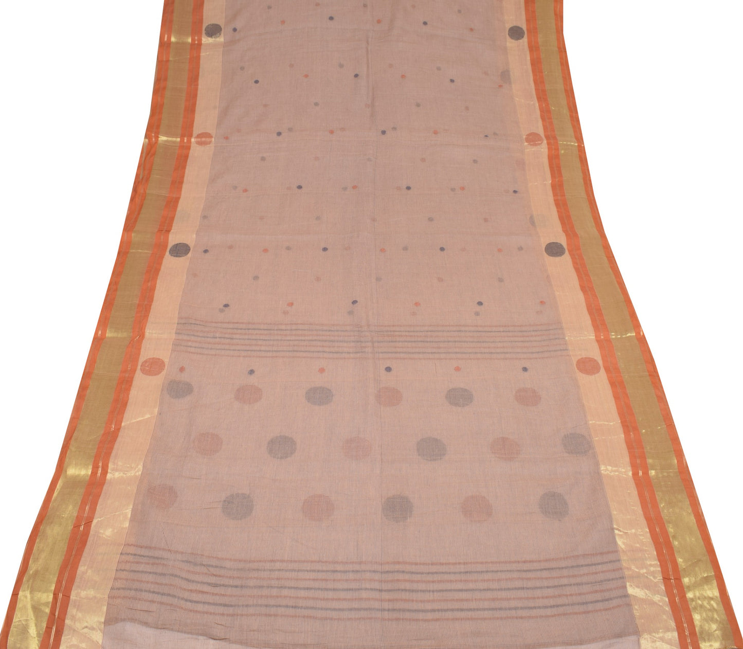 Sushila Vintage Brown Tant Woven Saree Zari Border Pure Cotton Brown Sari Fabric