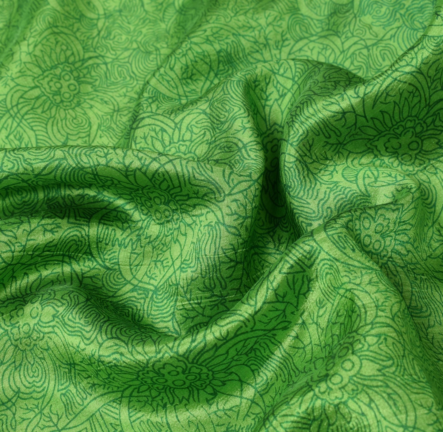 Sushila Vintage Green Pure Silk Saree Printed Zari Brocade 6Yd Soft Sari Fabric