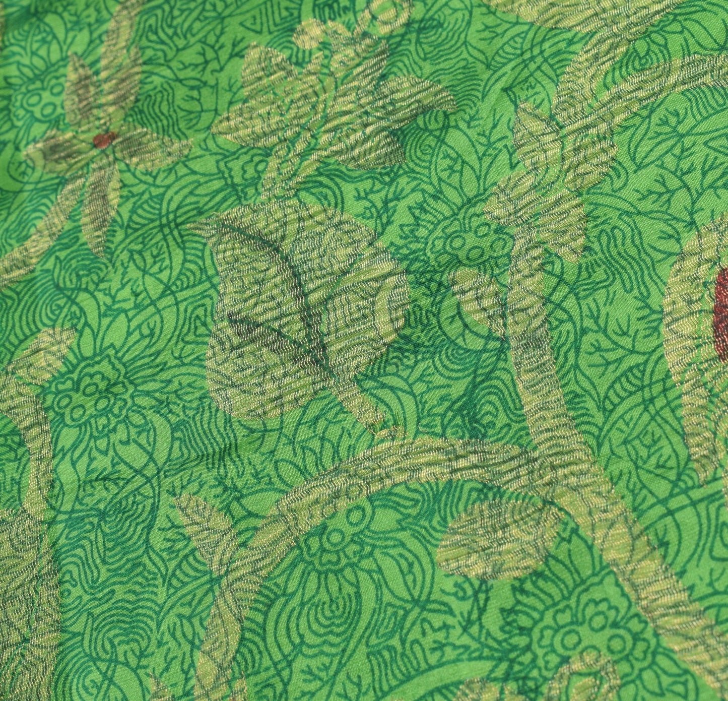 Sushila Vintage Green Pure Silk Saree Printed Zari Brocade 6Yd Soft Sari Fabric