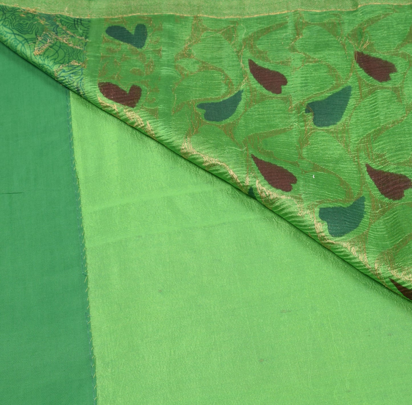 Sushila Vintage Green Pure Silk Saree Printed Zari Brocade 6Yd Soft Sari Fabric