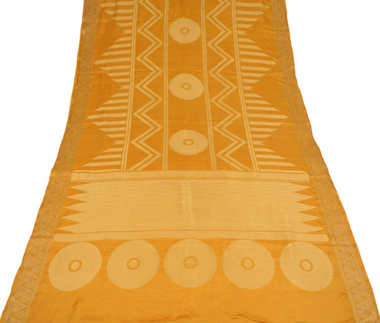 Sushila Vintage Golden Yellow Saree Pure Silk Resham Woven Soft 5YD Sari Fabric