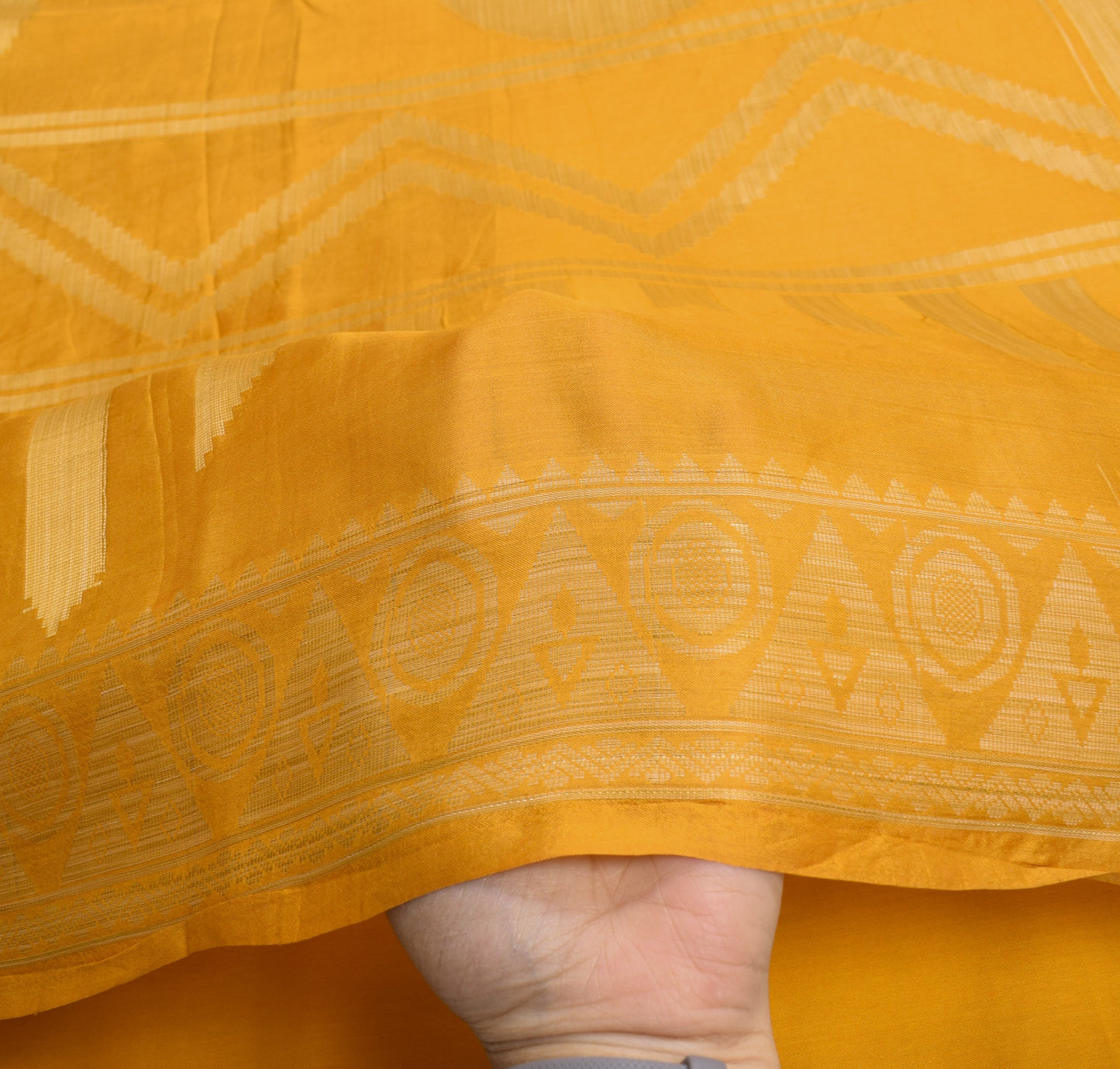 Sushila Vintage Golden Yellow Saree Pure Silk Resham Woven Soft 5YD Sari Fabric