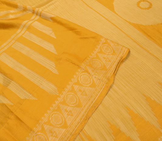 Sushila Vintage Golden Yellow Saree Pure Silk Resham Woven Soft 5YD Sari Fabric