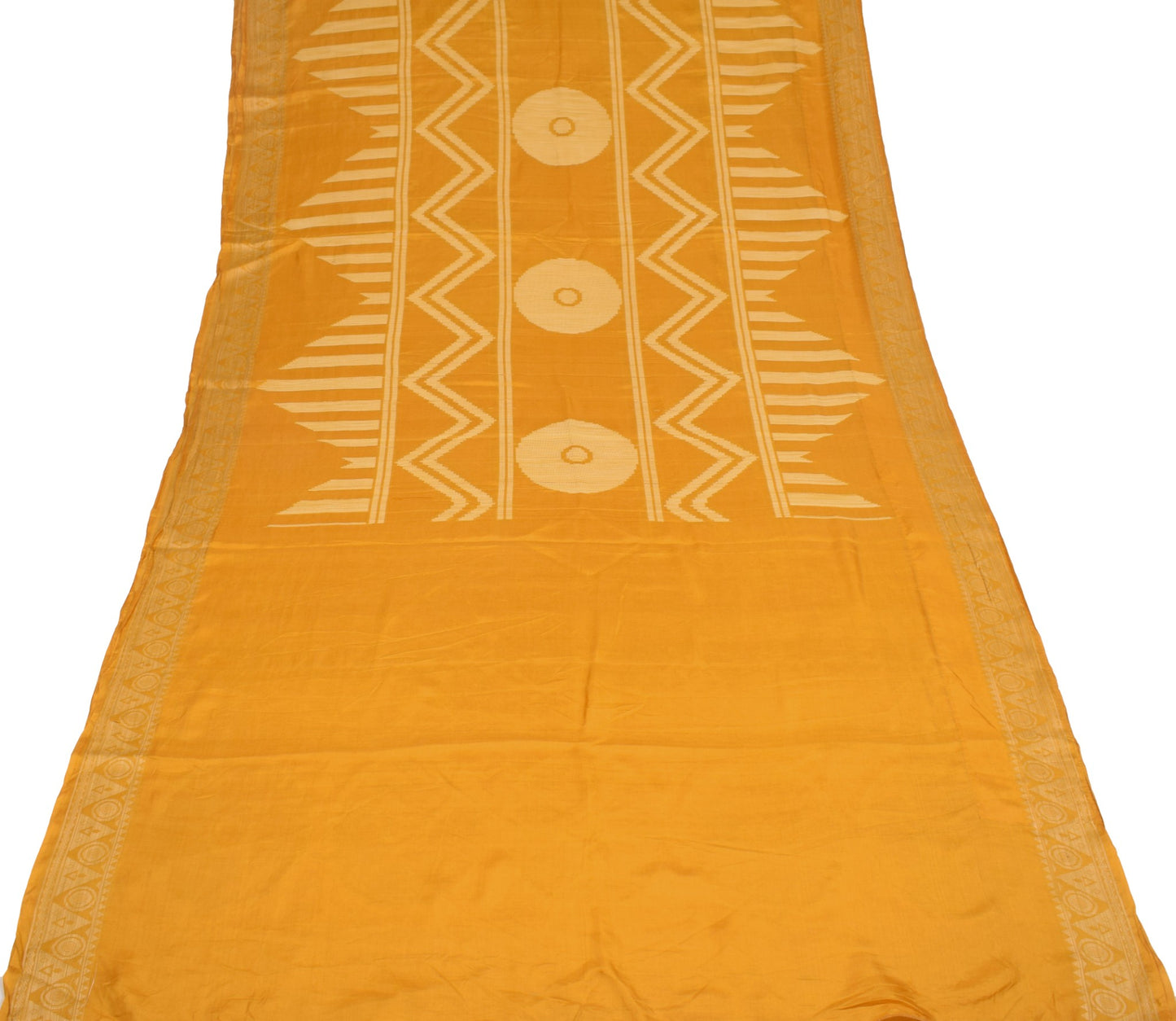 Sushila Vintage Golden Yellow Saree Pure Silk Resham Woven Soft 5YD Sari Fabric