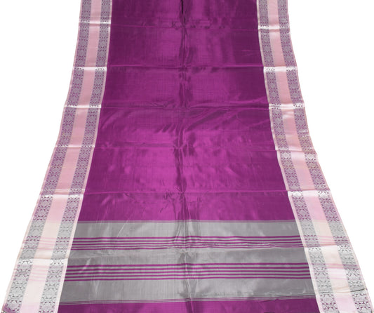 Sushila Vintage Pure Silk Purple Saree Banarasi Woven Border Pallu Sari Fabric