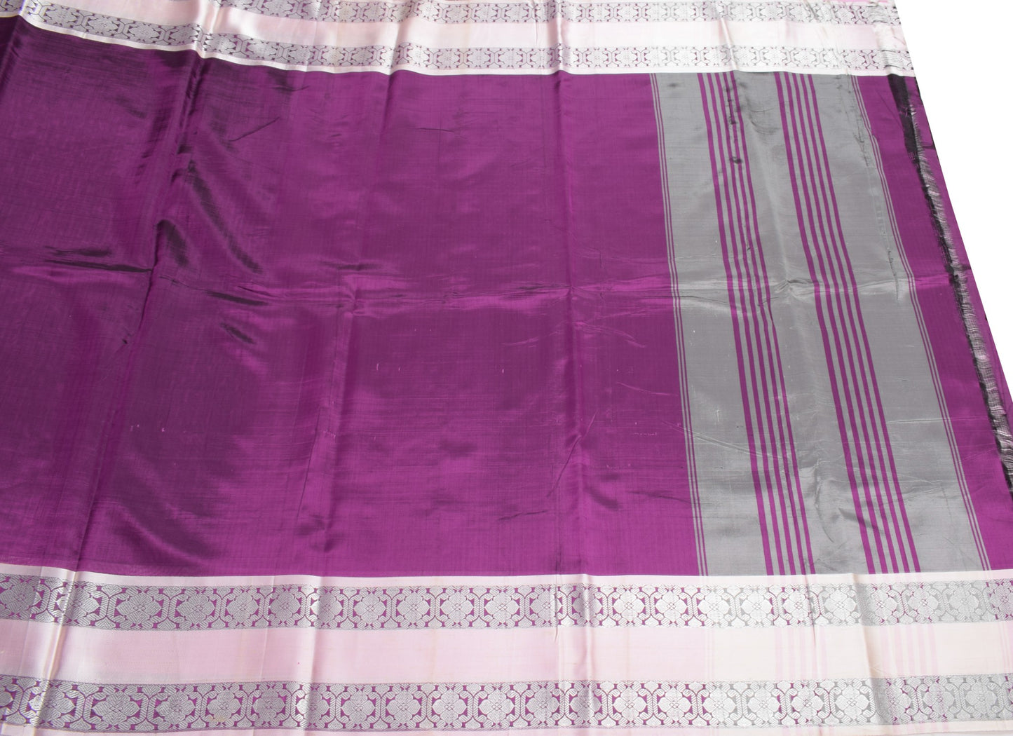 Sushila Vintage Pure Silk Purple Saree Banarasi Woven Border Pallu Sari Fabric