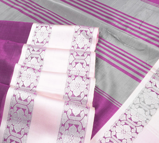 Sushila Vintage Pure Silk Purple Saree Banarasi Woven Border Pallu Sari Fabric