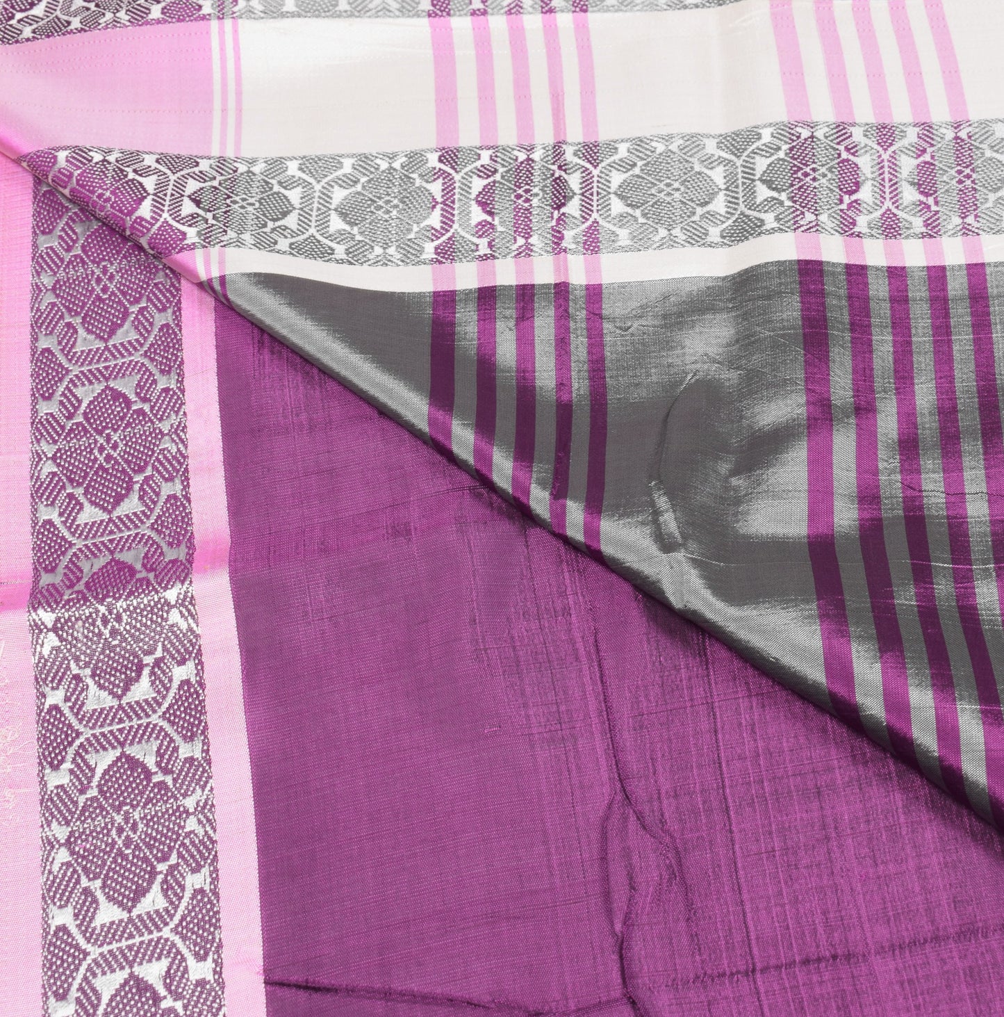 Sushila Vintage Pure Silk Purple Saree Banarasi Woven Border Pallu Sari Fabric