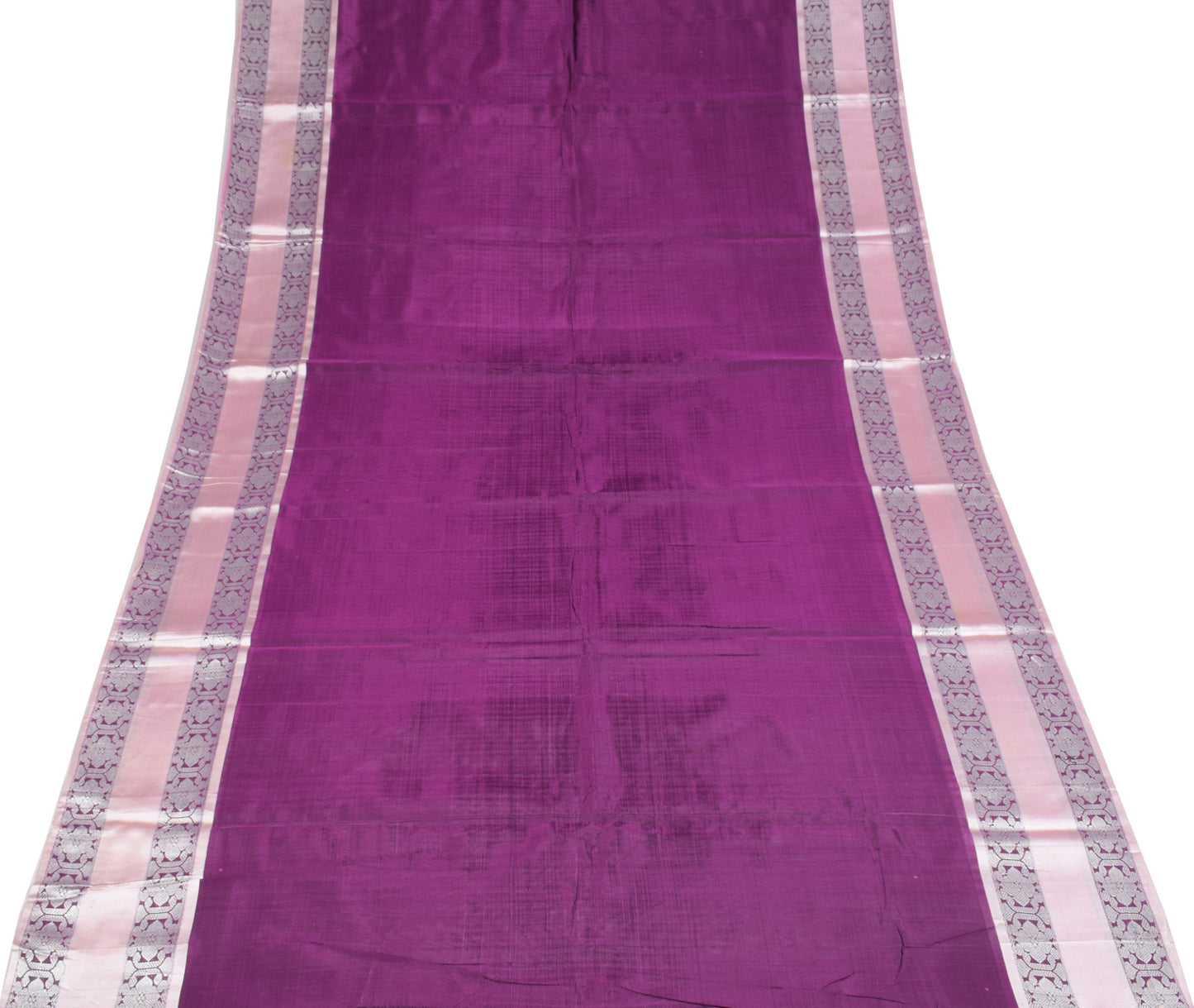 Sushila Vintage Pure Silk Purple Saree Banarasi Woven Border Pallu Sari Fabric