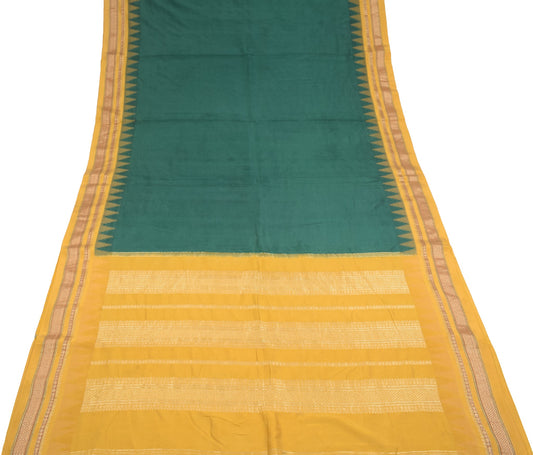 Sushila Vintage Green and Yellow Sari Pure Kanchipuram Silk temple border Saree