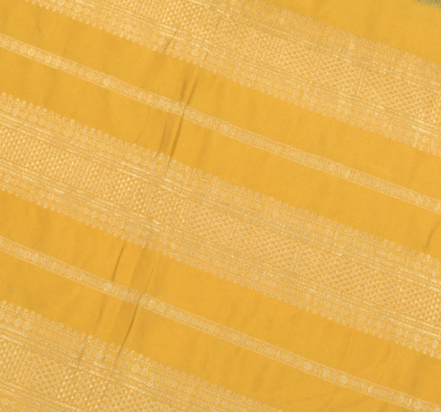 Sushila Vintage Green and Yellow Sari Pure Kanchipuram Silk temple border Saree