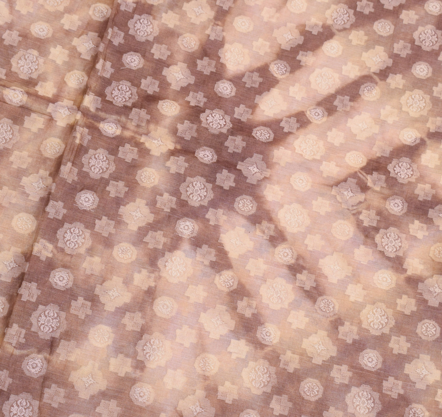 Sushila Vintage Pure Tussar Silk Saree Woven Printed Brown 6YD Soft Sari Fabric